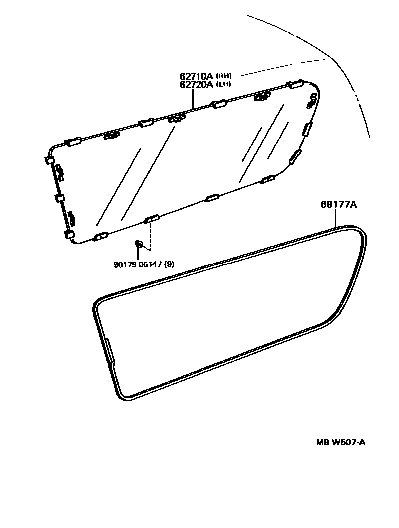 Toyota CAMRY 角窗 EPC diagram — MBW507A