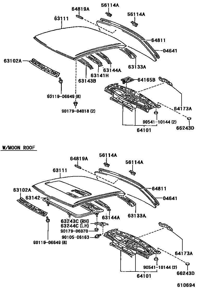Toyota CAMRY 天窗板和背窗玻璃 EPC diagram — 610694