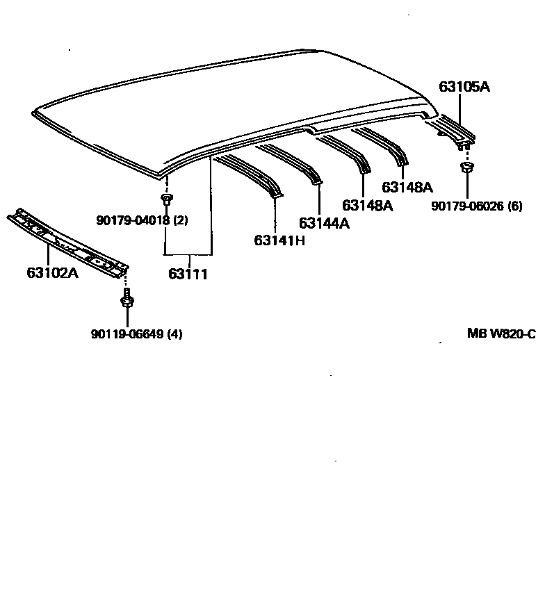 Toyota CAMRY 天窗板和背窗玻璃 EPC diagram — MBW820C