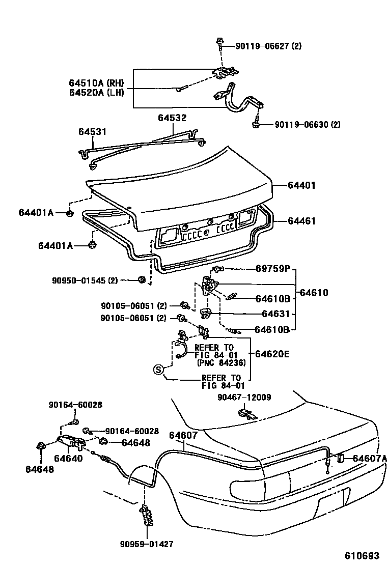 Toyota CAMRY 行李箱门和行李箱锁 EPC diagram — 610693