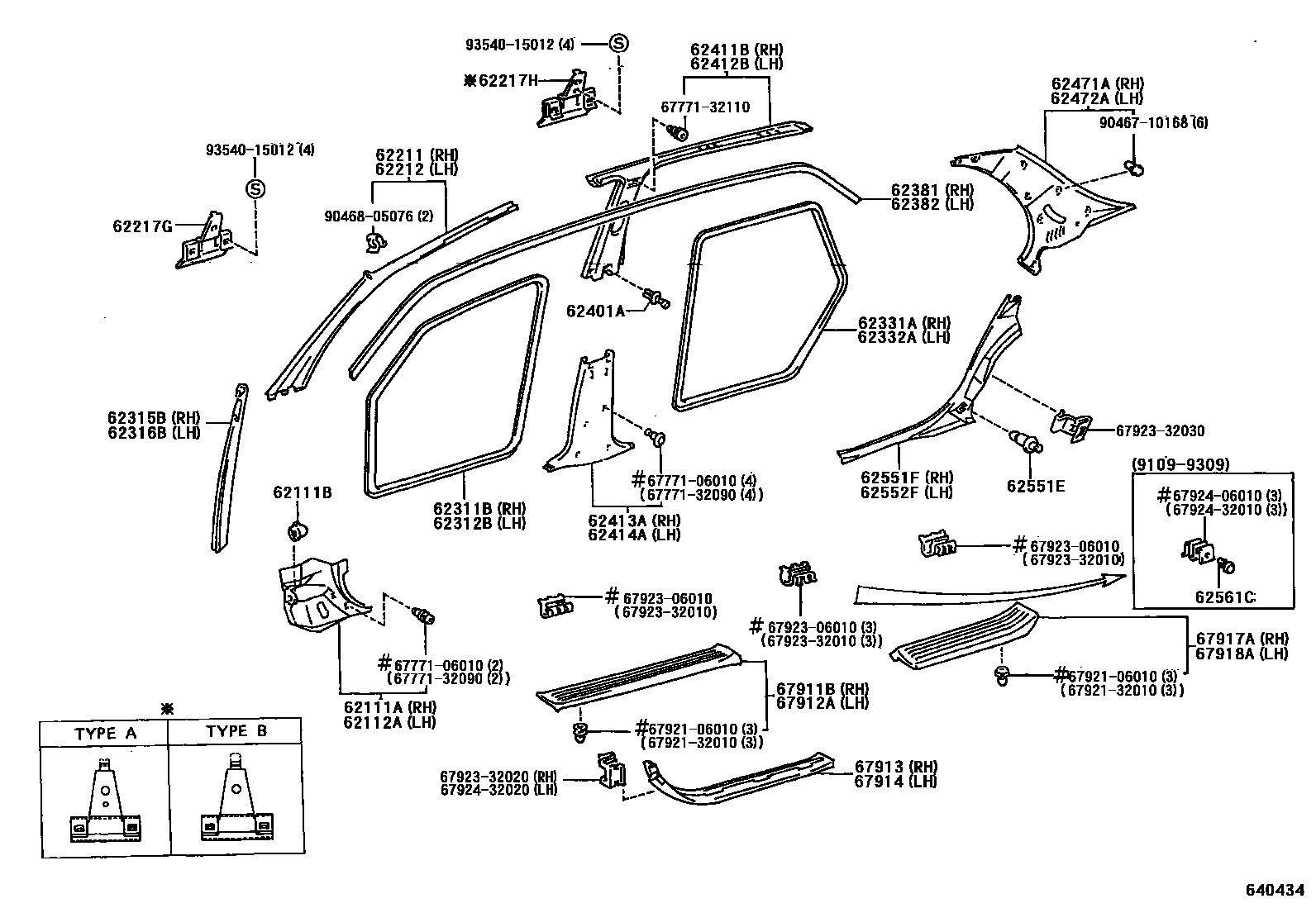 Toyota CAMRY 内饰板和车门防水胶条 EPC diagram — 640434