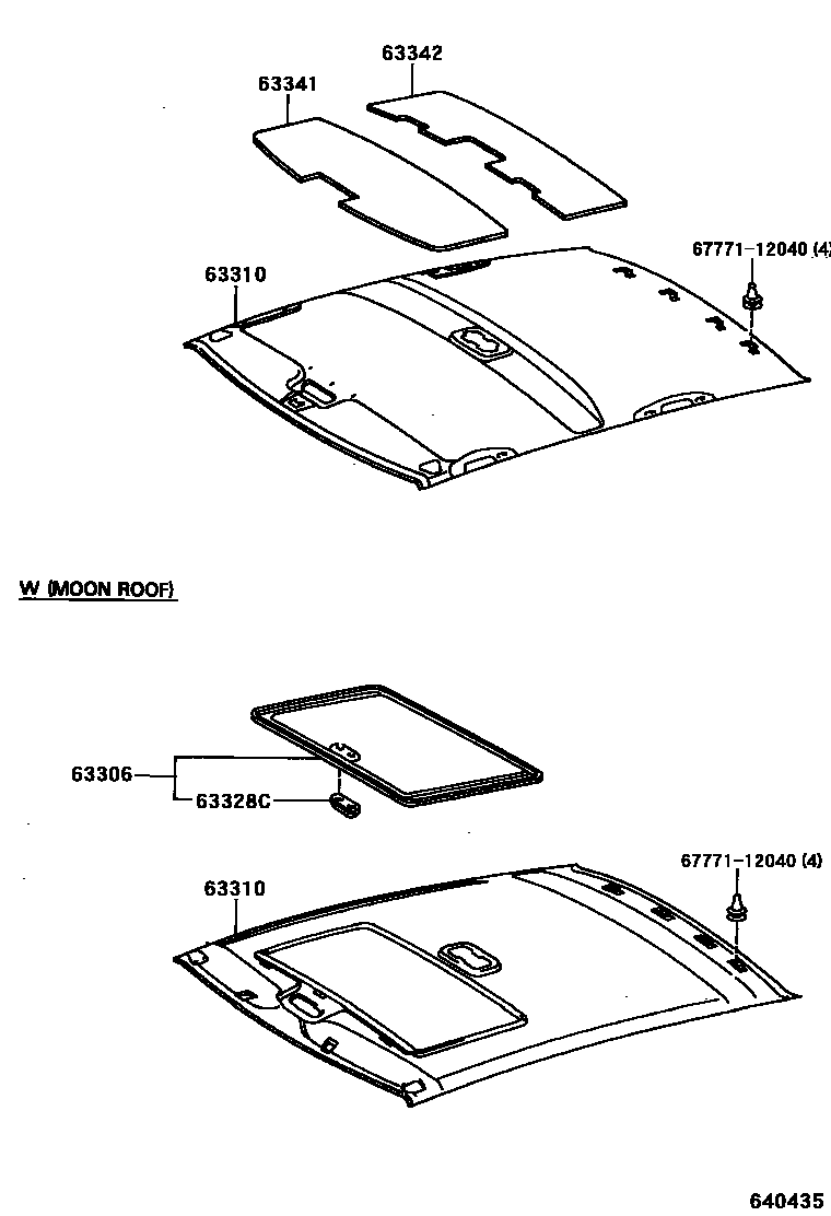 Toyota CAMRY 车顶内衬和消声垫 EPC diagram — 640435