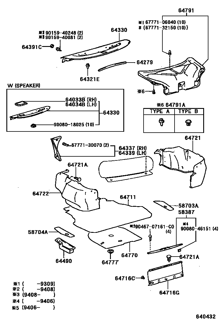 Toyota CAMRY 杂物箱板和行李箱垫 EPC diagram — 640432