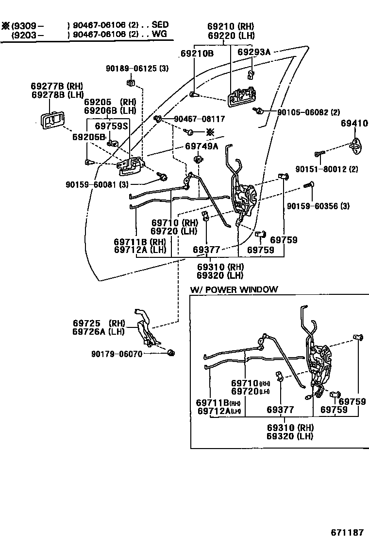Toyota CAMRY 前门锁和车门把手 EPC diagram — 671187