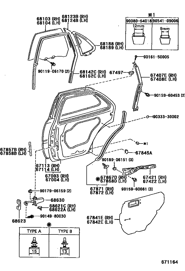 Toyota CAMRY 后门板和后门玻璃 EPC diagram — 671164