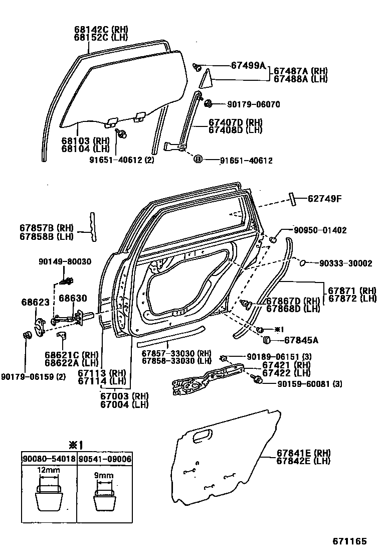 Toyota CAMRY 后门板和后门玻璃 EPC diagram — 671165