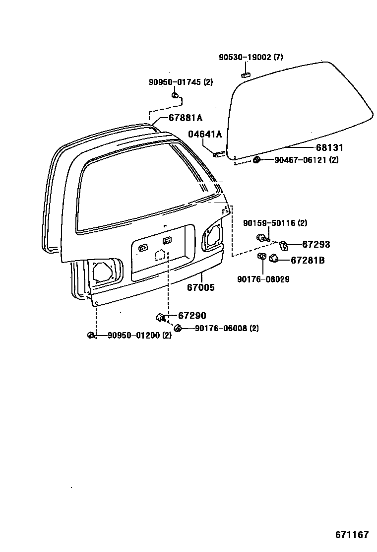 Toyota CAMRY 背门板和背门玻璃 EPC diagram — 671167