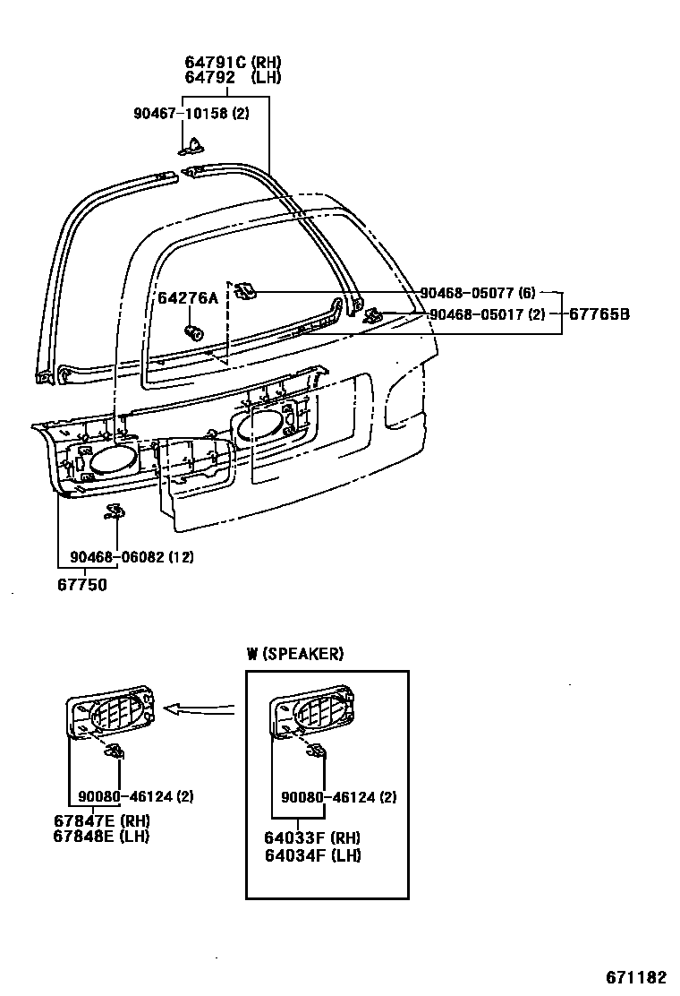 Toyota CAMRY 背门板和背门玻璃 EPC diagram — 671182