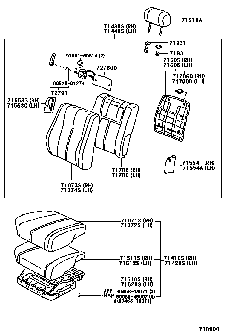 Toyota CAMRY 前排座椅和座椅滑轨 EPC diagram — 710900