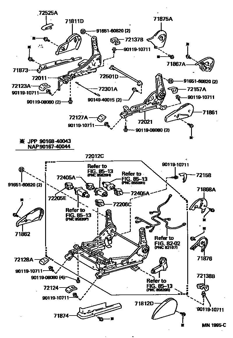 Toyota CAMRY 前排座椅和座椅滑轨 EPC diagram — MN1995C