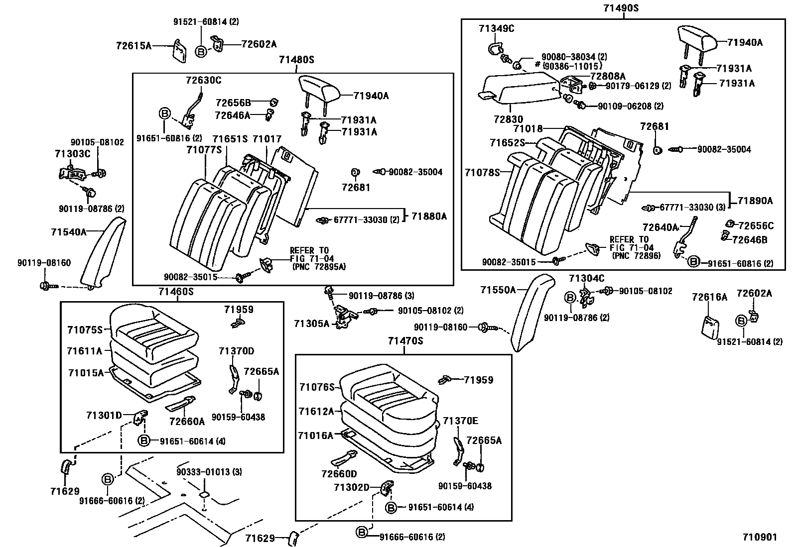 Toyota CAMRY 后排座椅和座椅滑轨 EPC diagram — 710901