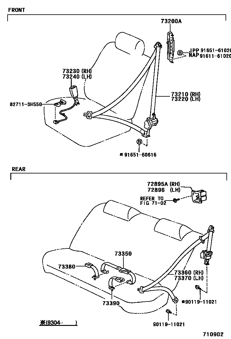 Toyota CAMRY 安全带和儿童保护座椅 EPC diagram — 710902