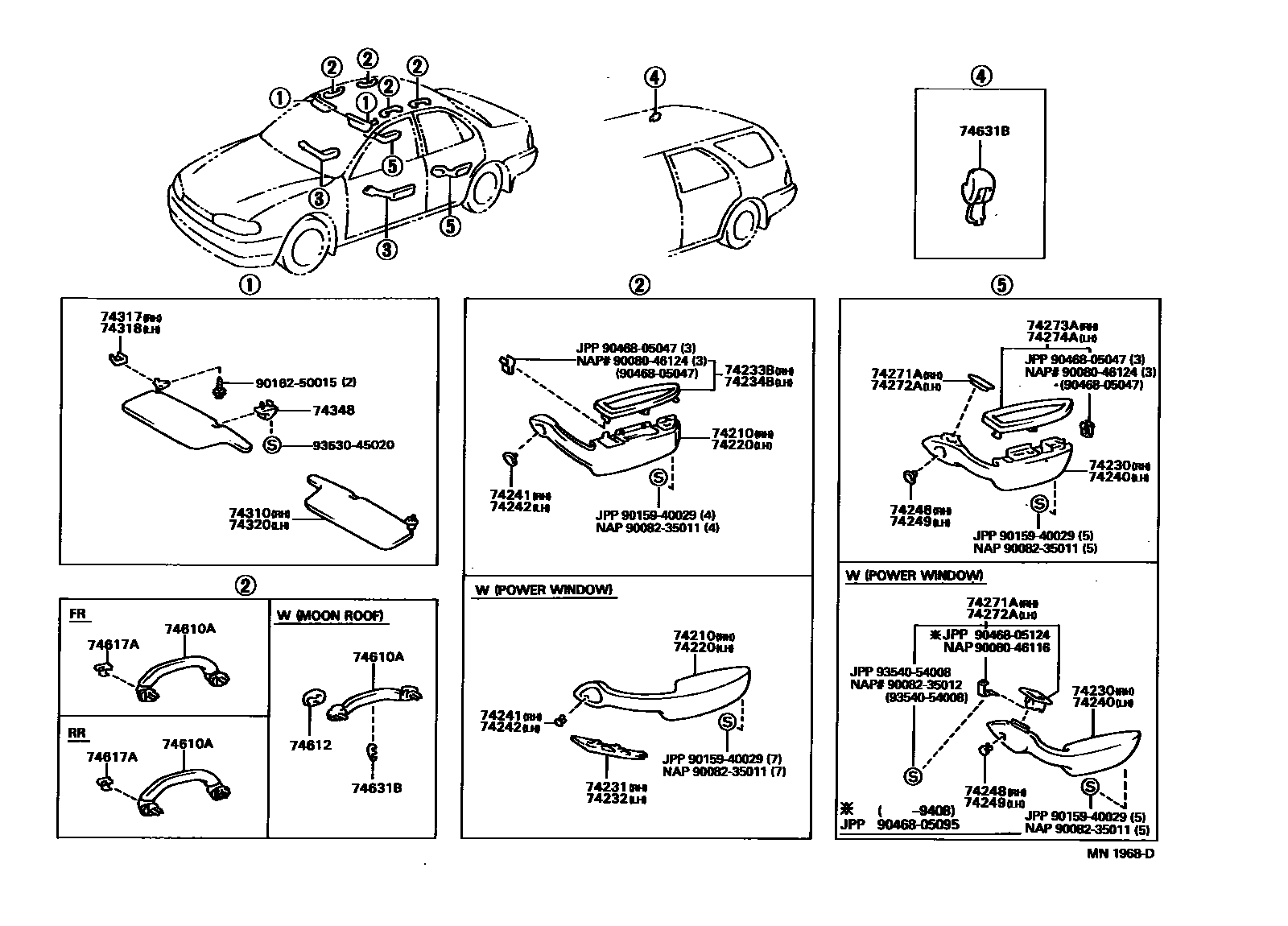 Toyota CAMRY 扶手和遮阳板 EPC diagram — MN1968D