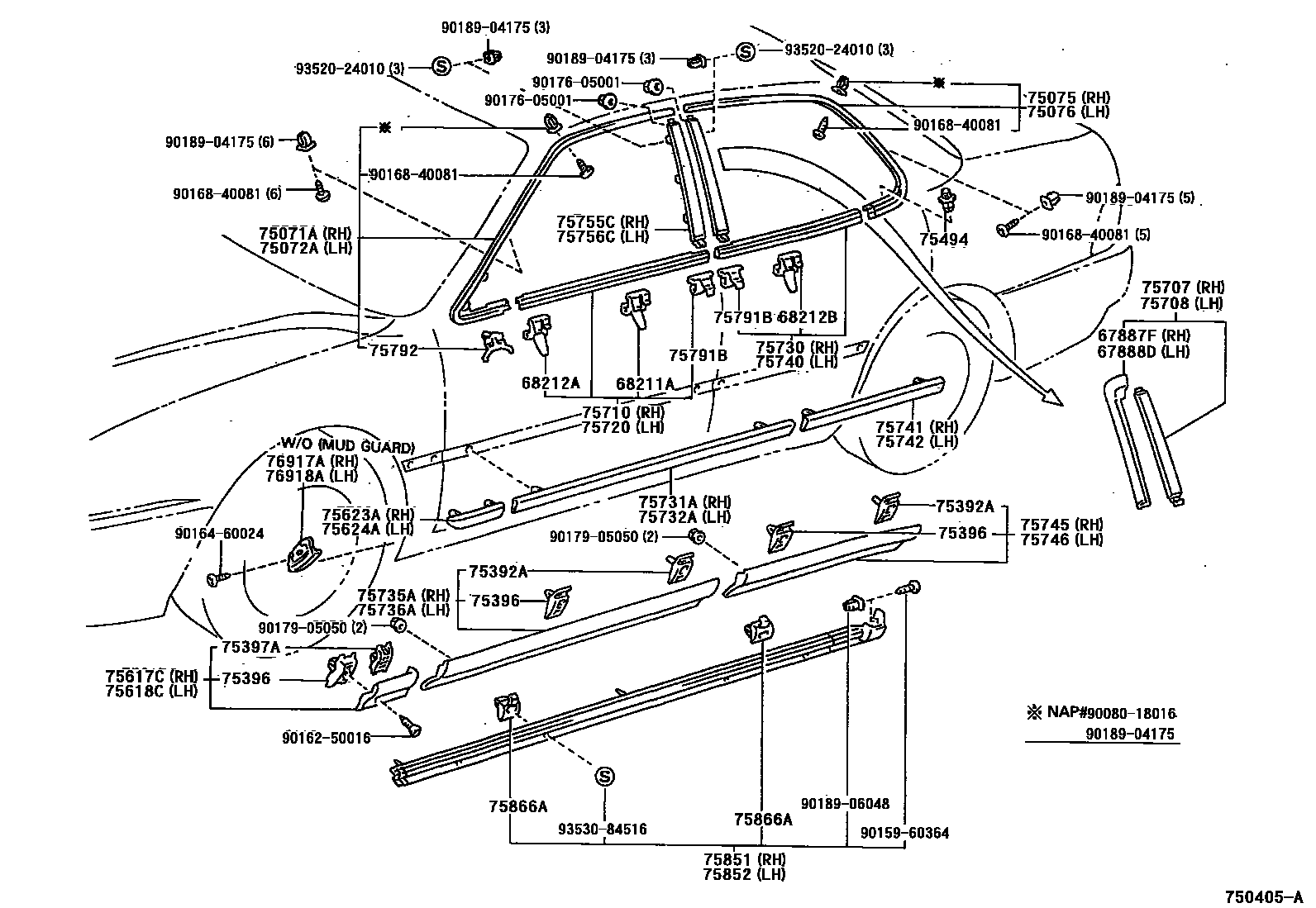 Toyota CAMRY 侧防护条 EPC diagram — 750405A