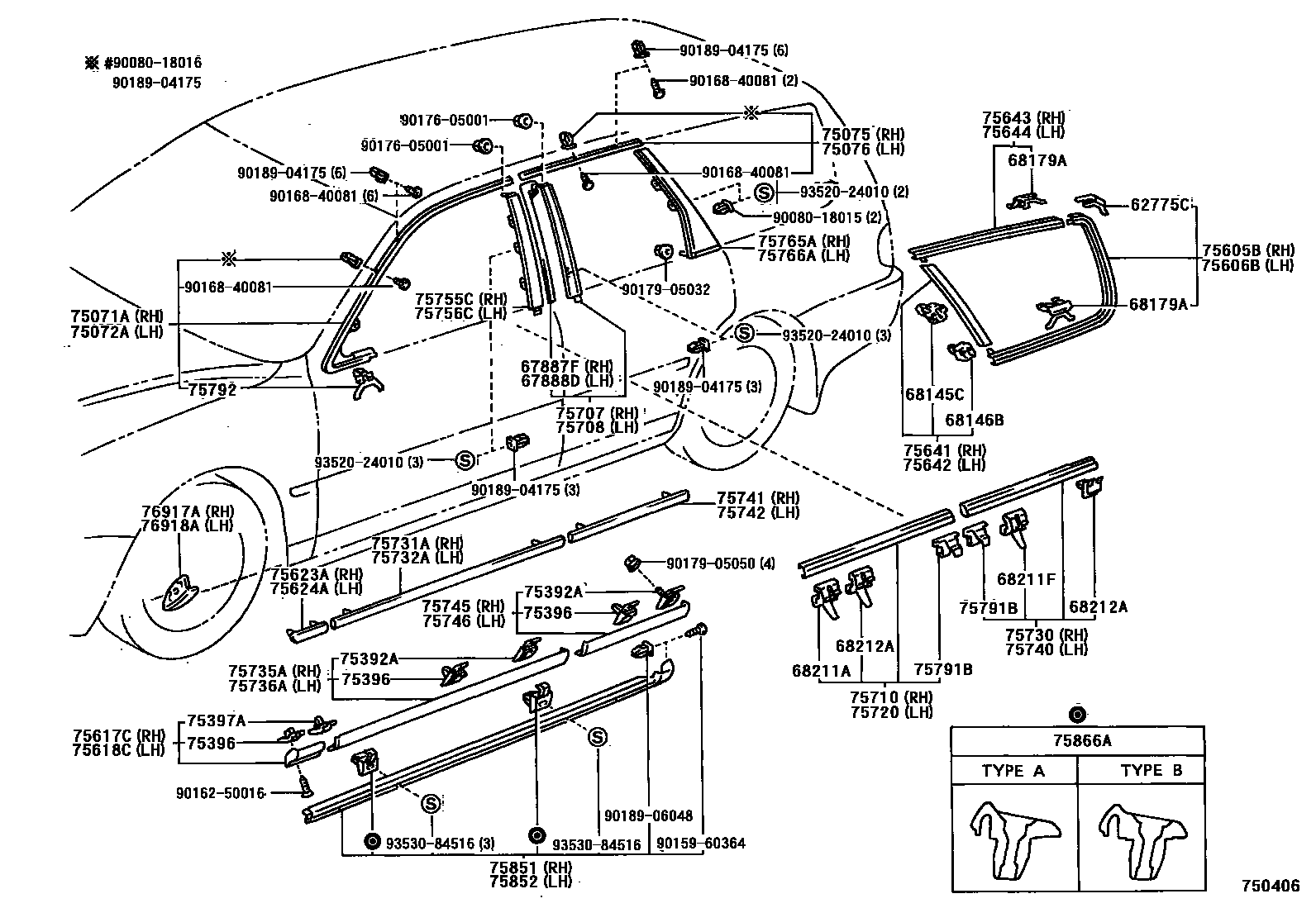 Toyota CAMRY 侧防护条 EPC diagram — 750406
