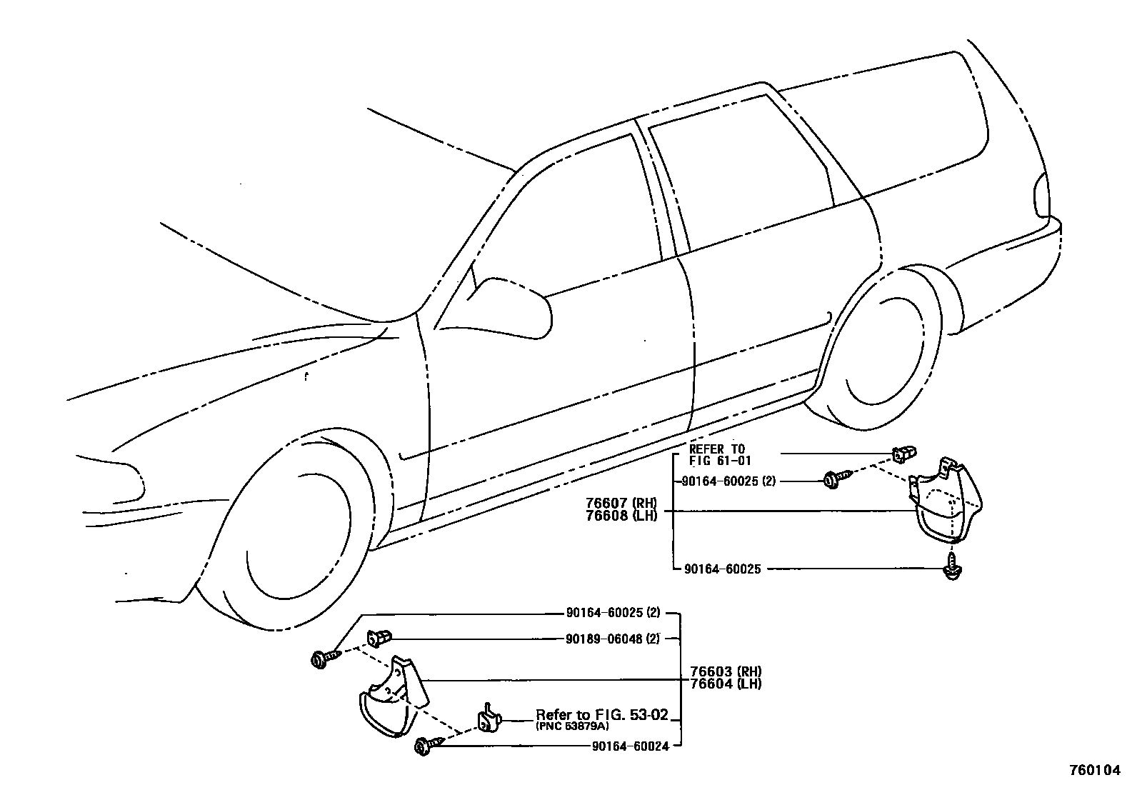 Toyota CAMRY 挡泥板和扰流板 EPC diagram — 760104
