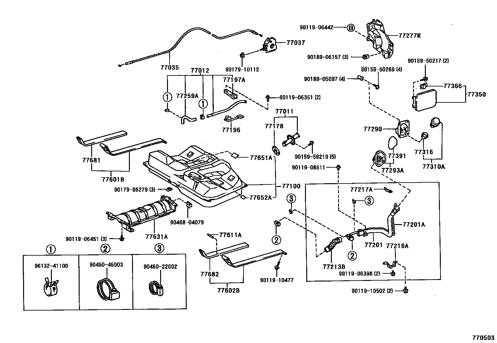 Toyota CAMRY 燃油箱和燃油管 EPC diagram — 770503