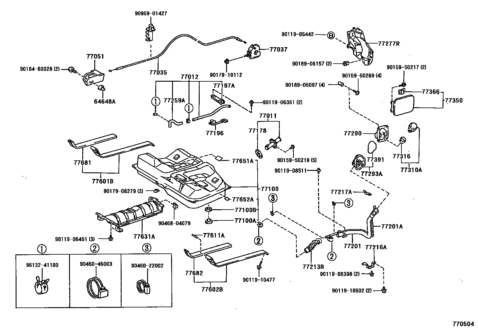 Toyota CAMRY 燃油箱和燃油管 EPC diagram — 770504
