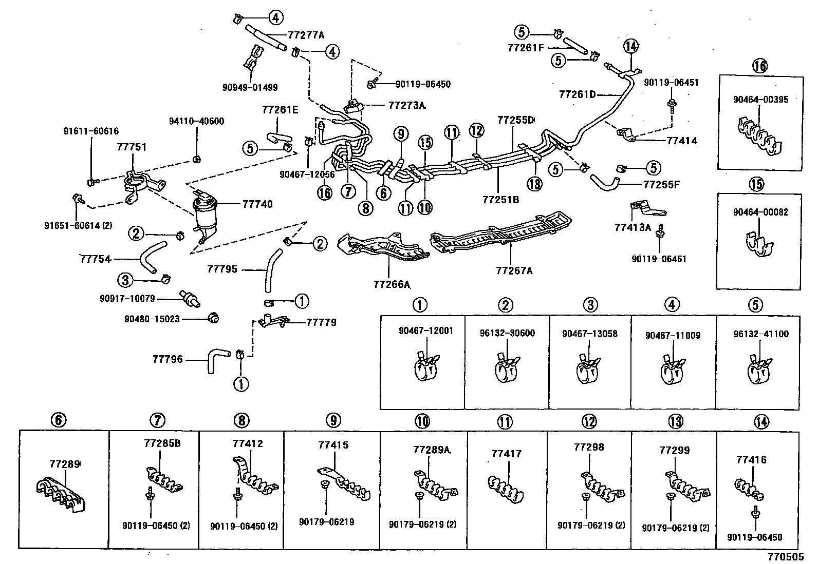 Toyota CAMRY 燃油箱和燃油管 EPC diagram — 770505