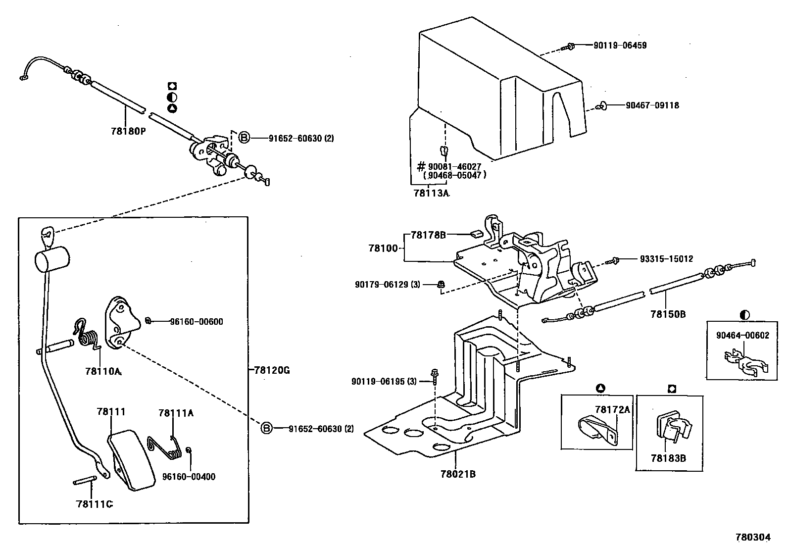Toyota CAMRY accelerator pedal connecting rod EPC diagram — 780304