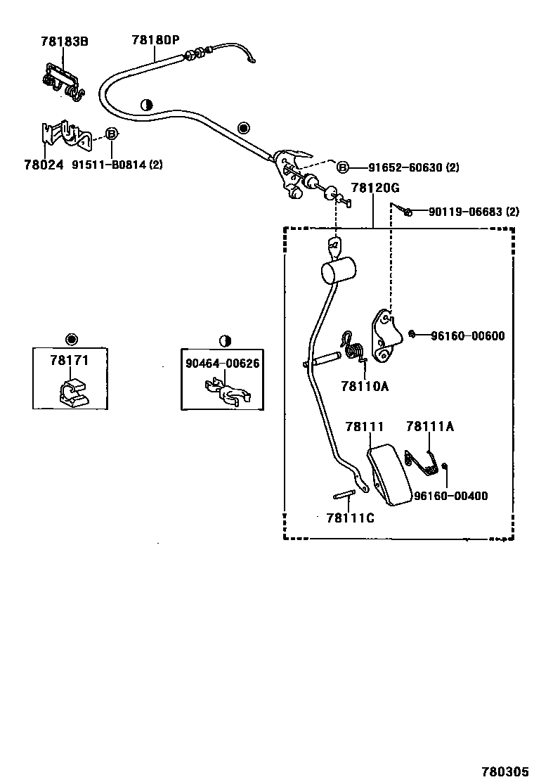 Toyota CAMRY accelerator pedal connecting rod EPC diagram — 780305