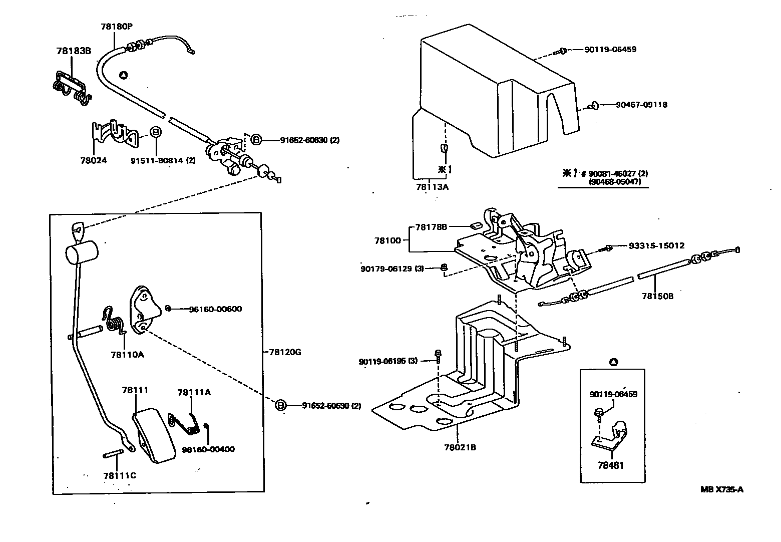 Toyota CAMRY accelerator pedal connecting rod EPC diagram — MBX735A