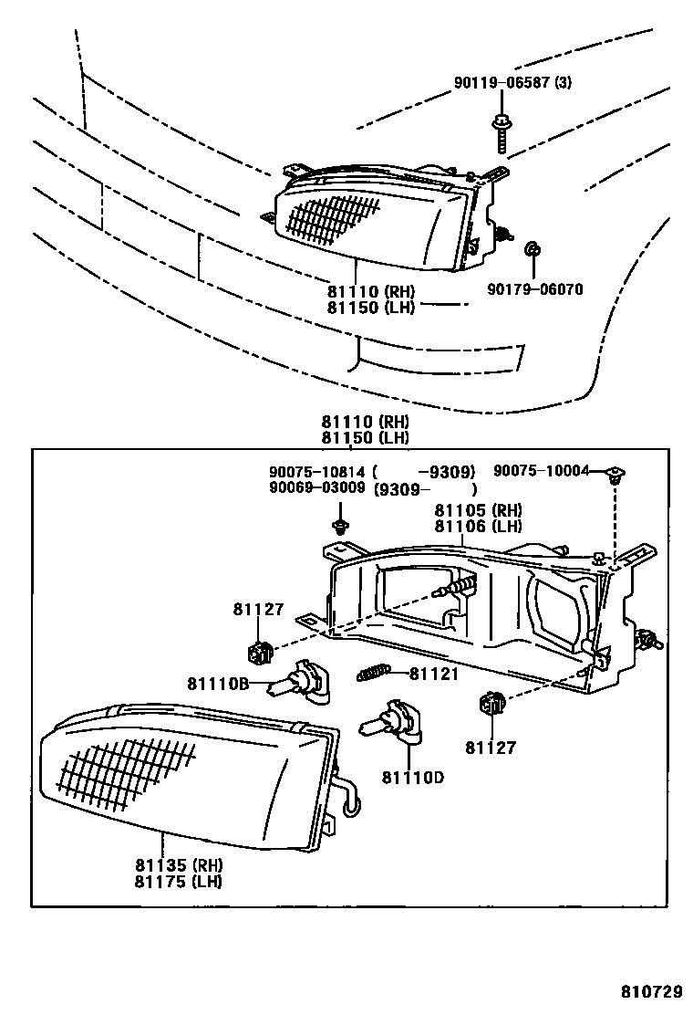 Toyota CAMRY Headlamp EPC diagram — 810729