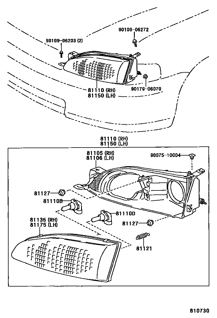 Toyota CAMRY Headlamp EPC diagram — 810730