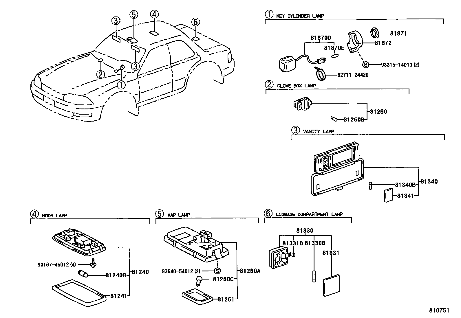 Toyota CAMRY 车内灯 EPC diagram — 810751