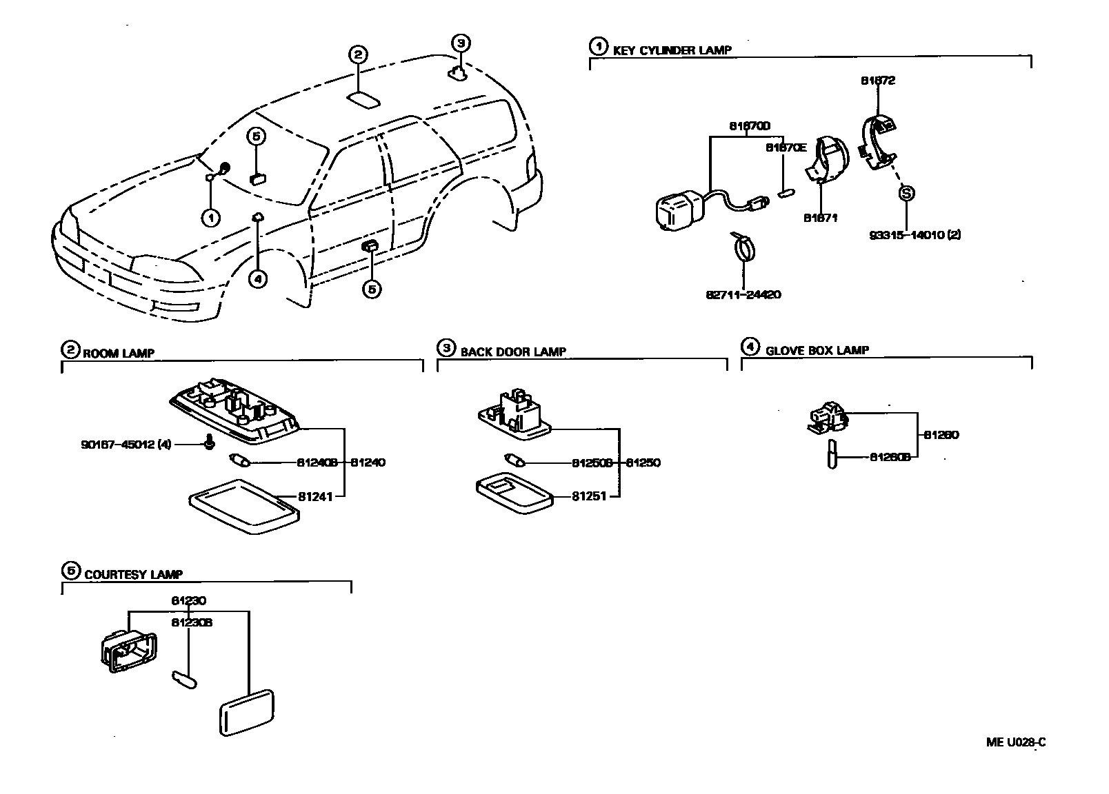 Toyota CAMRY 车内灯 EPC diagram — MEU028C