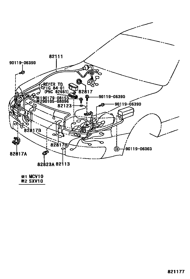 Toyota CAMRY 线束和卡夹 EPC diagram — 821177