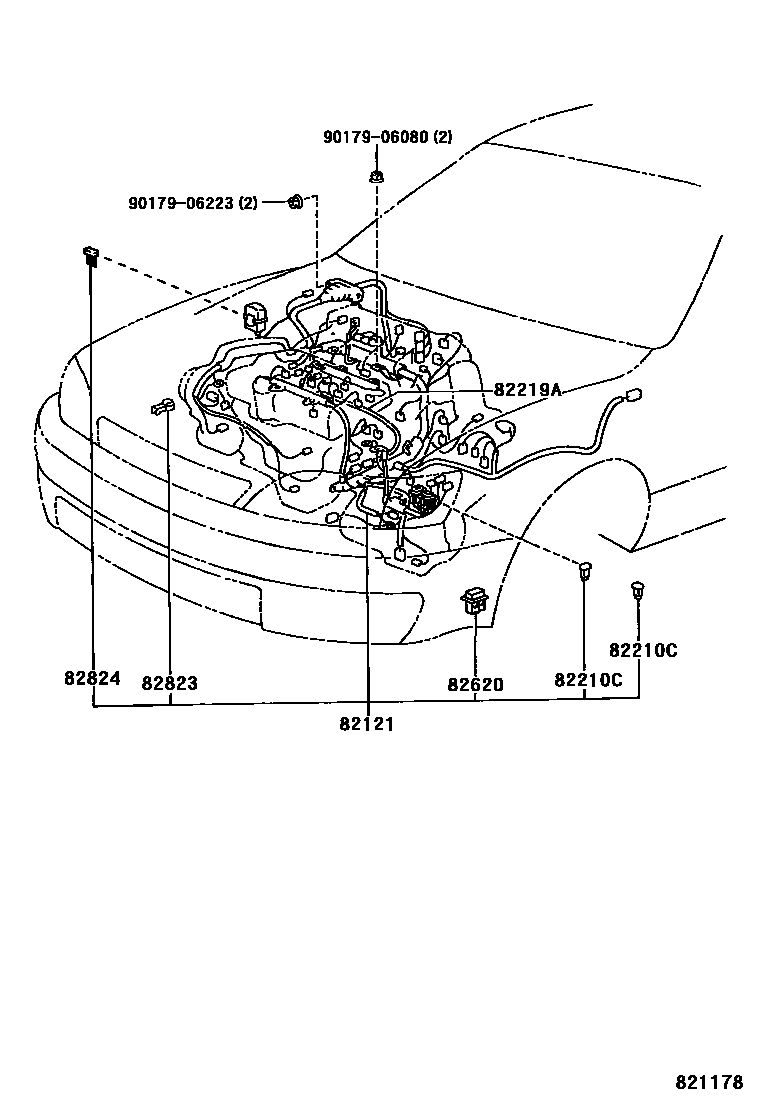 Toyota CAMRY 线束和卡夹 EPC diagram — 821178