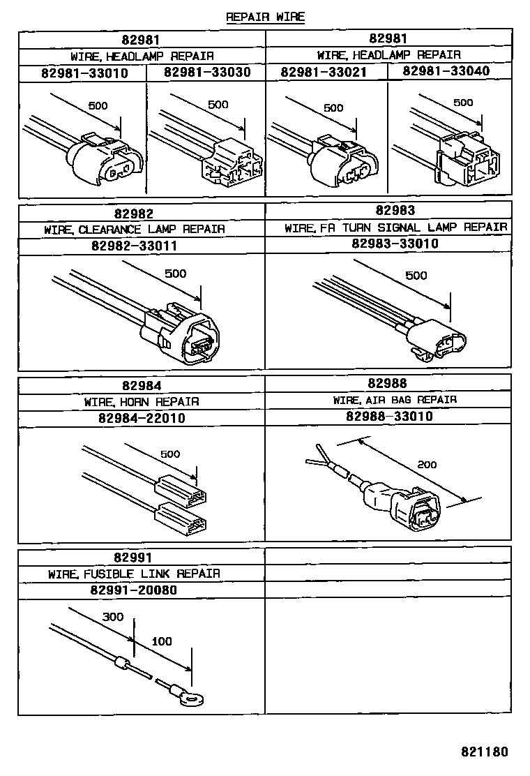 Toyota CAMRY 线束和卡夹 EPC diagram — 821180