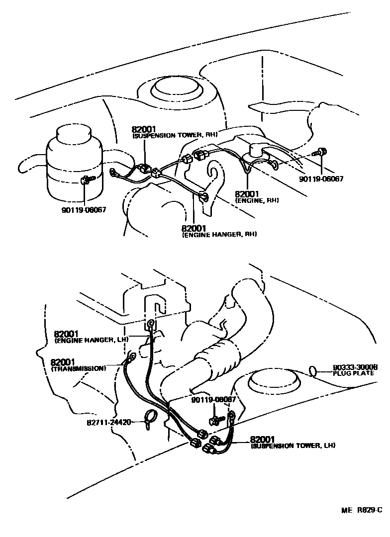 Toyota CAMRY 线束和卡夹 EPC diagram — MER829C