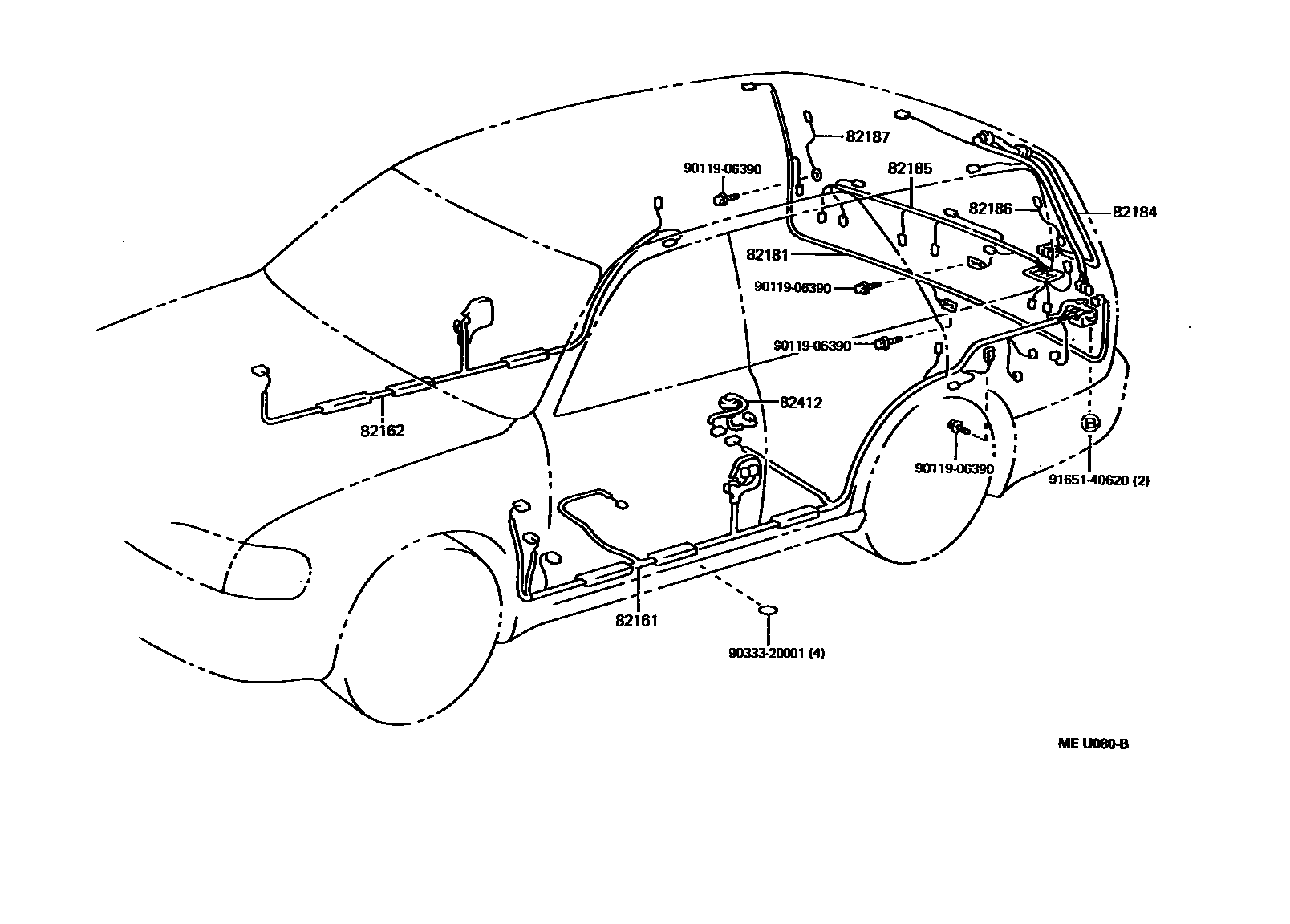 Toyota CAMRY 线束和卡夹 EPC diagram — MEU080B