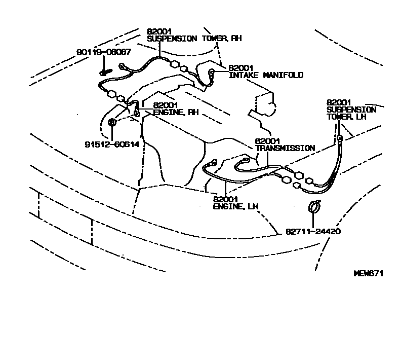 Toyota CAMRY 线束和卡夹 EPC diagram — MEW671