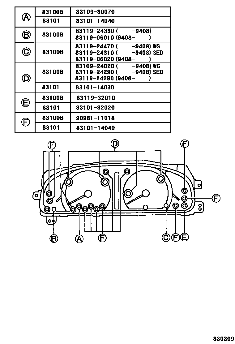 Toyota CAMRY 仪表 EPC diagram — 830309