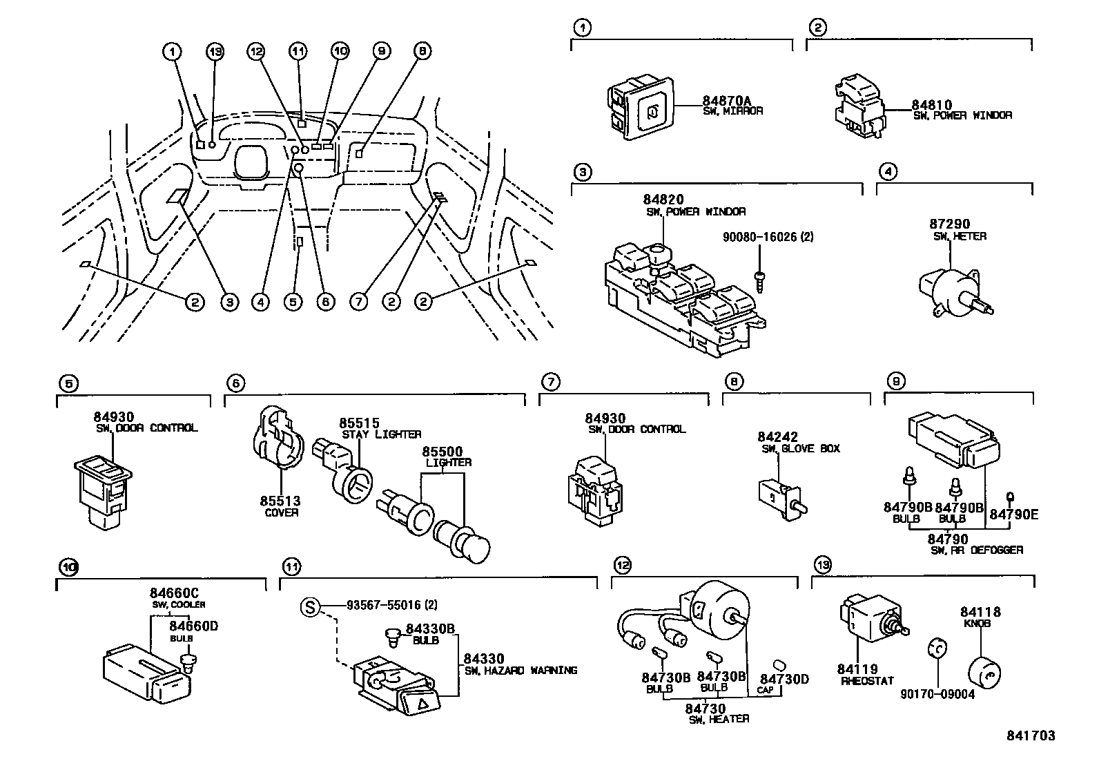 Toyota CAMRY 开关和继电器和ECU EPC diagram — 841703