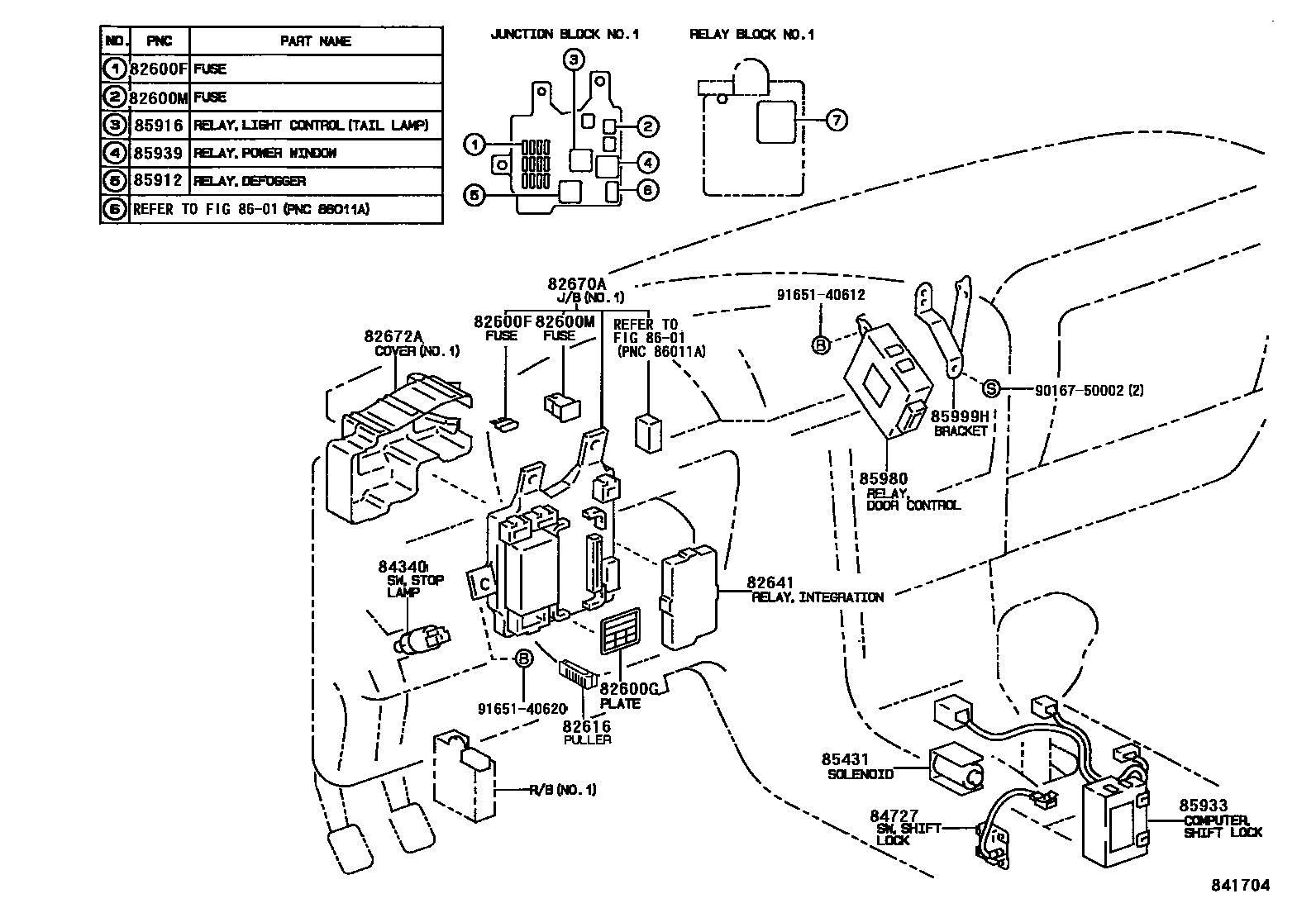 Toyota CAMRY 开关和继电器和ECU EPC diagram — 841704