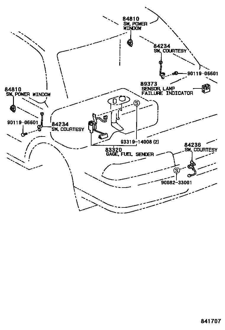 Toyota CAMRY 开关和继电器和ECU EPC diagram — 841707