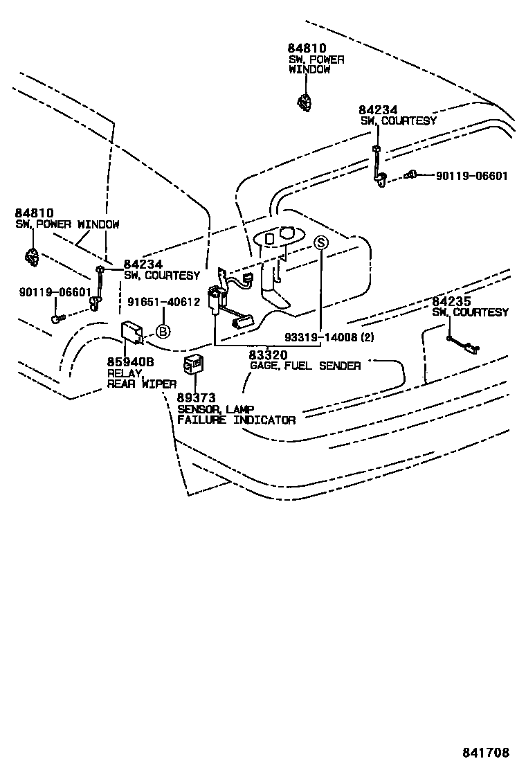 Toyota CAMRY 开关和继电器和ECU EPC diagram — 841708