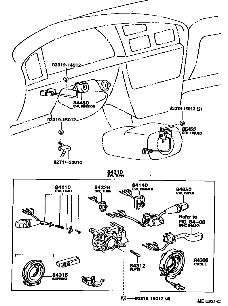 Toyota CAMRY 开关和继电器和ECU EPC diagram — MEU231C
