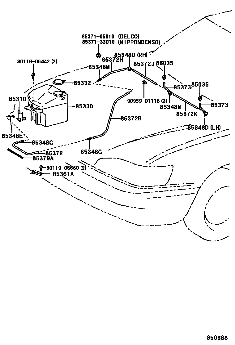 Toyota CAMRY 挡风玻璃清洗器 EPC diagram — 850388