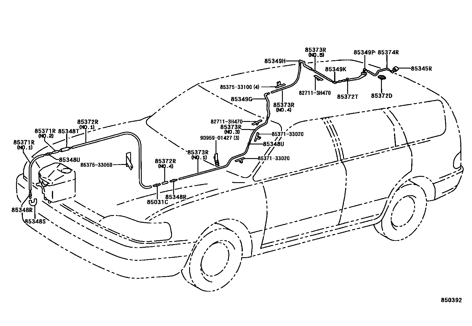 Toyota CAMRY 后清洗器 EPC diagram — 850392