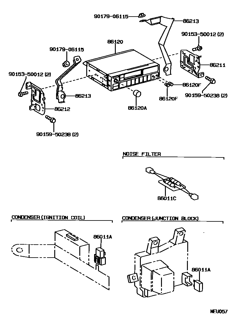 Toyota CAMRY 收音机、放大器和冷凝器 EPC diagram — MEU057