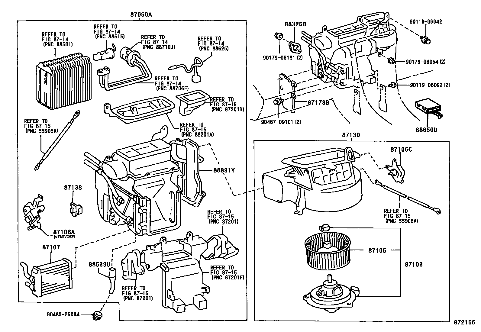 Toyota CAMRY 暖风和空调系统 - 加热装置和鼓风机 EPC diagram — 872156
