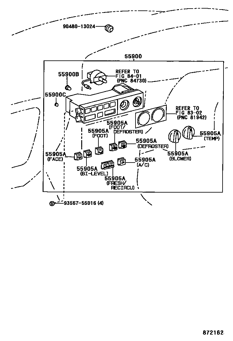 Toyota CAMRY 暖风和空调系统 - 控制器和风管 EPC diagram — 872162