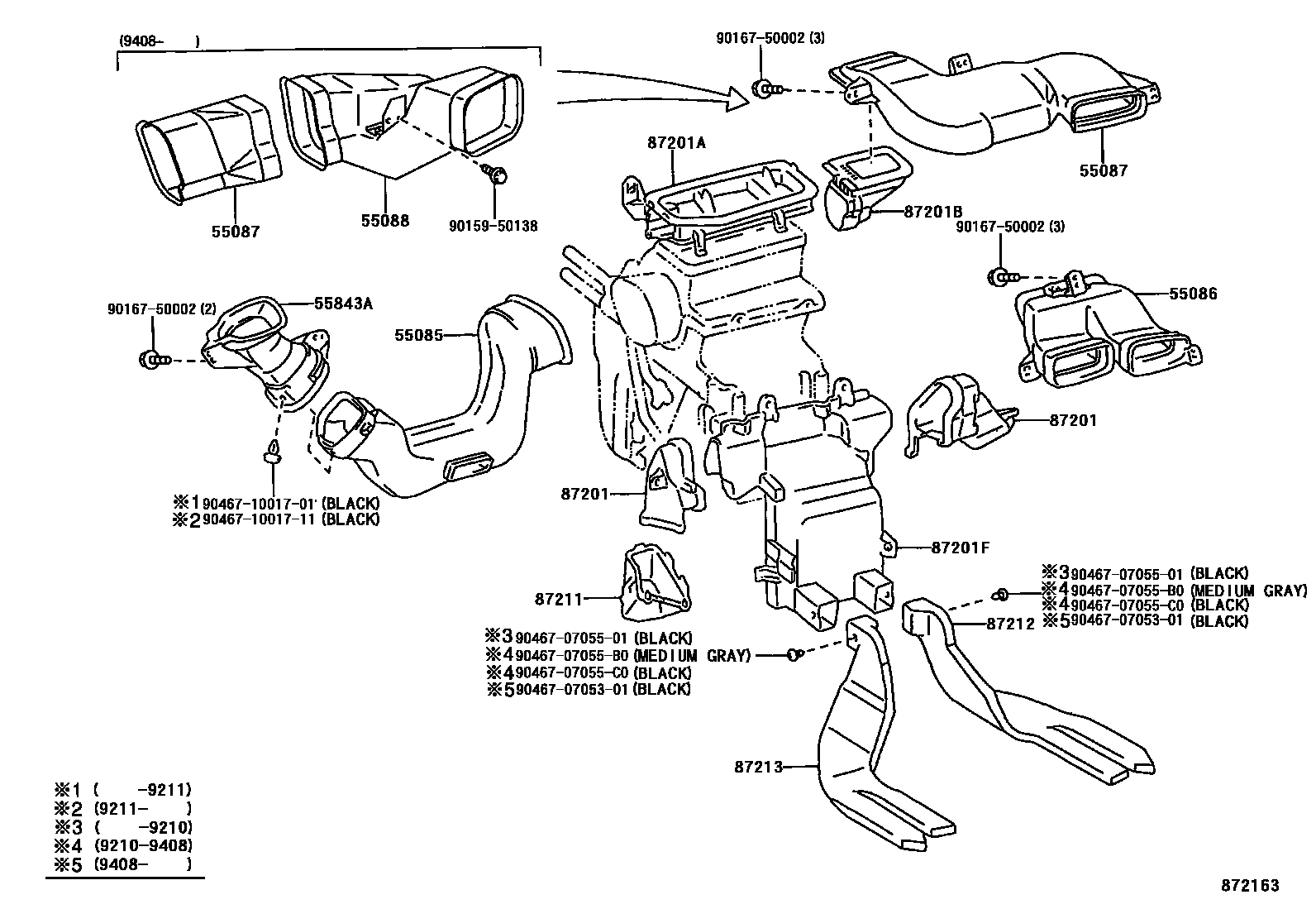 Toyota CAMRY 暖风和空调系统 - 控制器和风管 EPC diagram — 872163