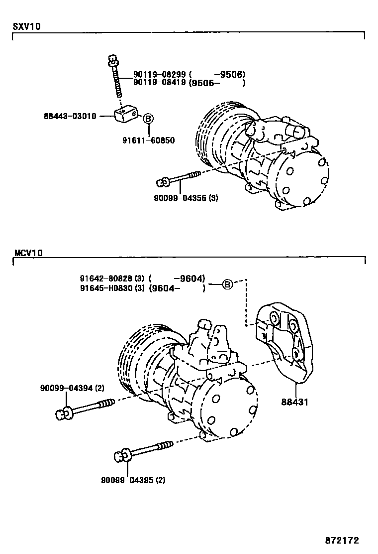 Toyota CAMRY Heating & Air Conditioning - Compressor EPC diagram — 872172