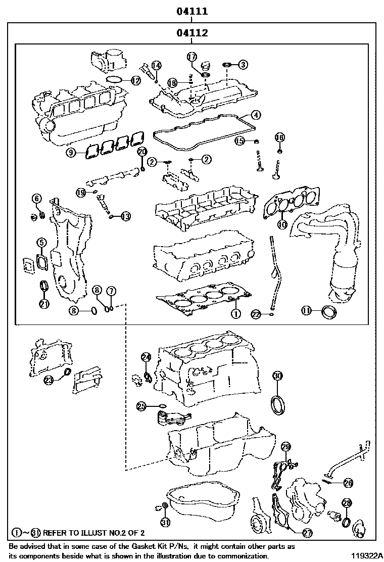 Toyota CAMRY Engine Overhaul Gasket Kit EPC diagram — 119322A